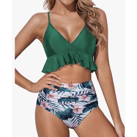 Tempt Me High Waisted Ruffle Flounce Bikini Set XL - Picture 1 of 5